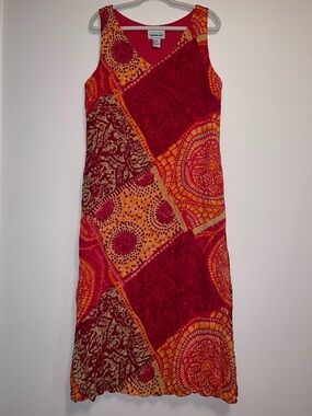 Vintage California Krush Patchwork Midi Tank Dress Red Orange Geometric Abstract